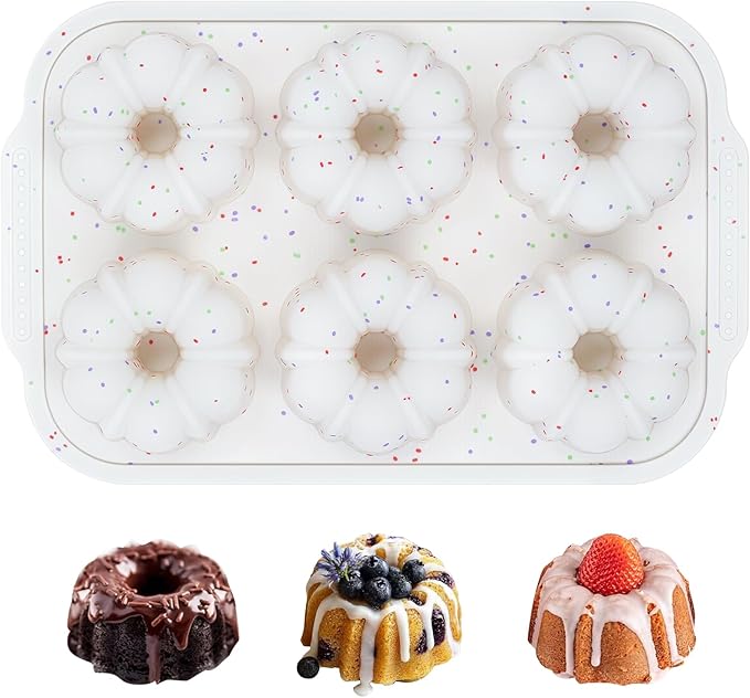 Mini Bundt Cake Pans for Baking, Silicone 6-Cavity Fluted Tube Cake Pan with Metal Reinforced Frame, Nonstick Baking Molds for Cupcake, Brownie, Donuts, Cornbread, Jello