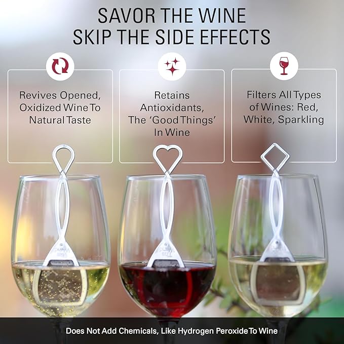 PureWine Wine Wands Purifier, 8 Wine Filters Remover Histamines Sulfite - May Reduce and Alleviate Wine Allergies & Sensitivities - Restores Taste, Perfect Wine Pour, Gifting, Holiday