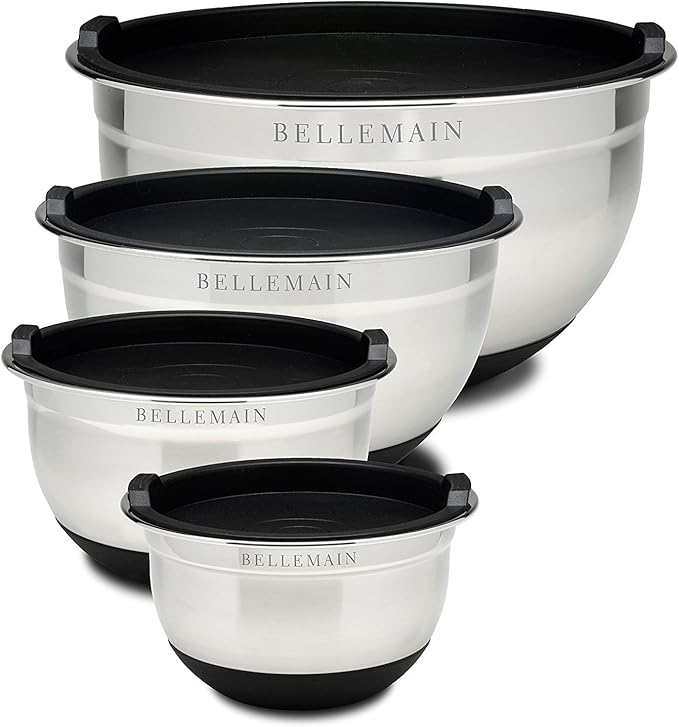 Stainless Steel Mixing Bowls with Lids Set – Large, Durable, Airtight Kitchen Bowls for Food Prep, Baking, Salad, and Storage (4 piece set)