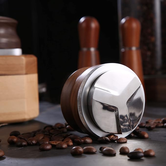 51mm Coffee Distributor, Espresso Distribution Tool, Adjustable Depth Espresso Tamper Leveler with Walnut Wood Handle Fits for 51mm Delonghi Barista Portafilter