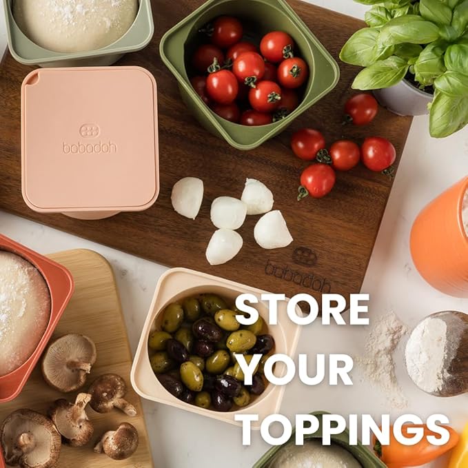 Babadoh Pizza Dough Proofing Silicone Containers with Lids | Pizza Making Accessories | Set of 6 | Multi Spice (2 Sesame, 2 Scallop, 2 Nduja) | Original Size (make 12" Pizzas)