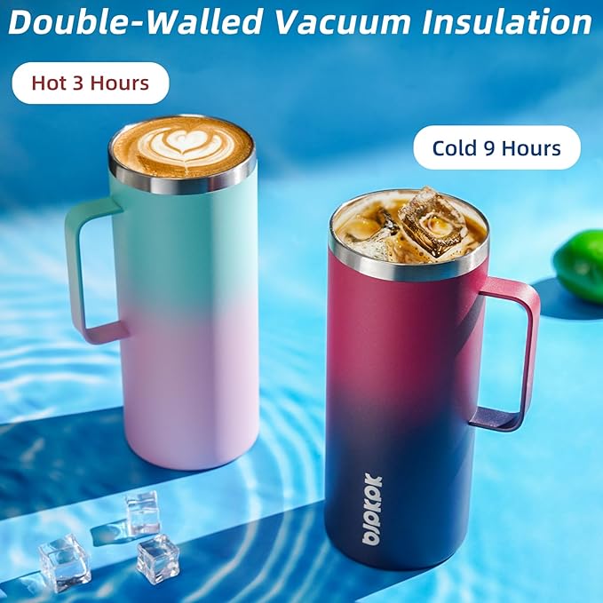 BJPKPK Insulated Coffee Mug with 2 Lids, 32oz Stainless Steel Insulated Tumbler with Handle, Double Wall Vacuum Coffee Cups, BPA Free Travel Mug for Coffee, Tea and Drinks, Navy Blue