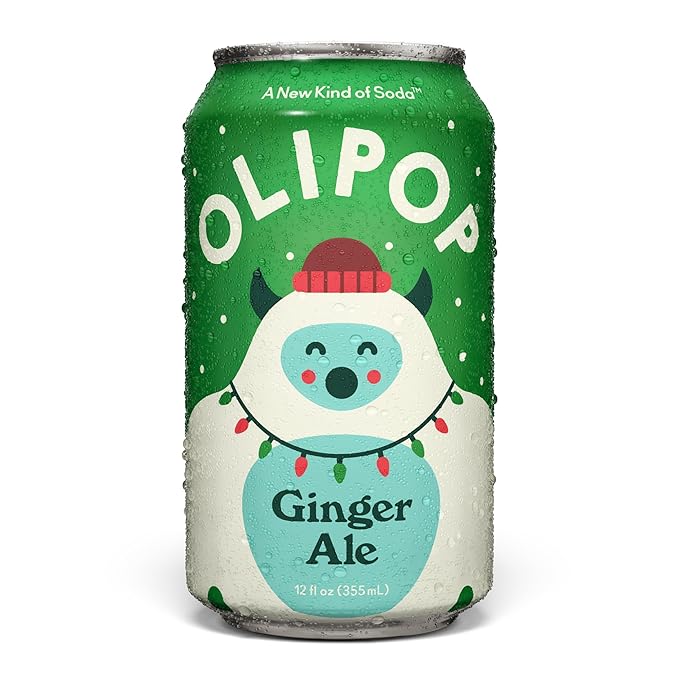 OLIPOP Prebiotic Soda Pop, Ginger Ale, Pantry Pack Packed with Prebiotics, Fiber, and Botanicals, Gluten Free, Vegan, GMO Free, 12oz (12-Cans)