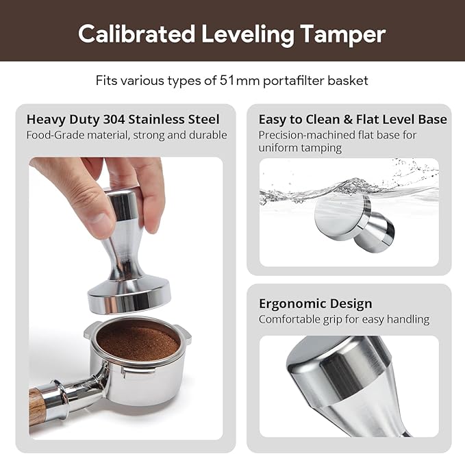 Espresso Accessories Kit 51mm Tamper: Espresso Tamper Kit, Coffee Tamper Tool Espresso Kit | WDT Tool Espresso, Dosing Funnel, Tamper Mat, Espresso Tools for Espresso Machines and 51mm Portafilters