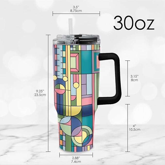 RainCaper 18/8 Stainless Steel Insulated Water Tumbler with Straw | 30oz, BPA-Free, Double Wall for Hot & Cold | Travel-Friendly, Cup Holder Ready (Frank Lloyd Wright Saguaro Forms)
