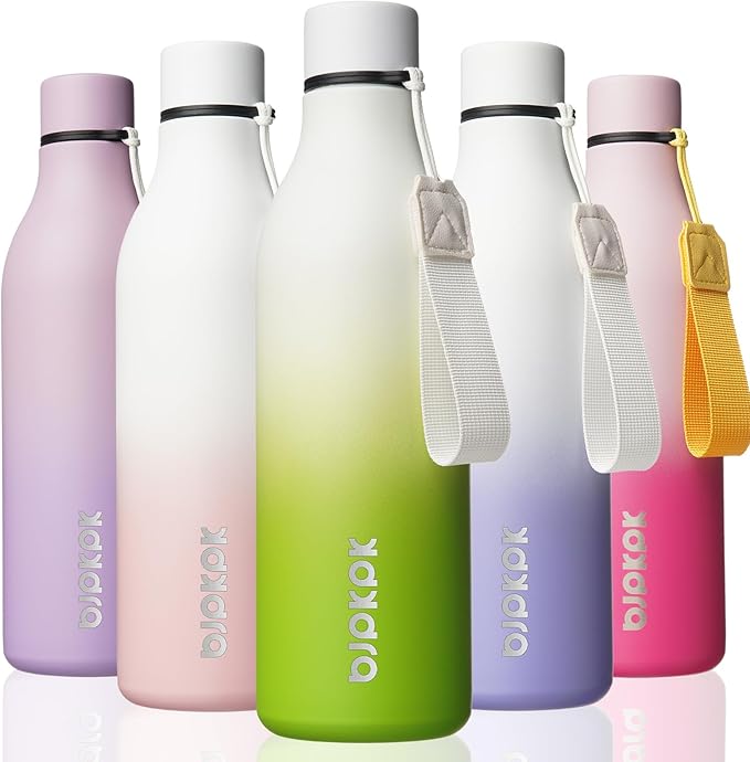 BJPKPK Insulated Water Bottles, 25 oz Stainless Steel Metal Water Bottle with Strap, BPA Free Leak Proof Thermos, Mugs, Flasks, Reusable Water Bottle for Sports & Travel, Elegant Green