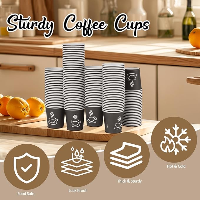 4 oz Paper Coffee Cups - 500 Pack Paper Espresso Cups, Disposable Coffee Cup, Small Paper Cup for Hot or Cold Beverage, Espresso, Capucino for Party, Picnic, Home, Office and Business (Black)