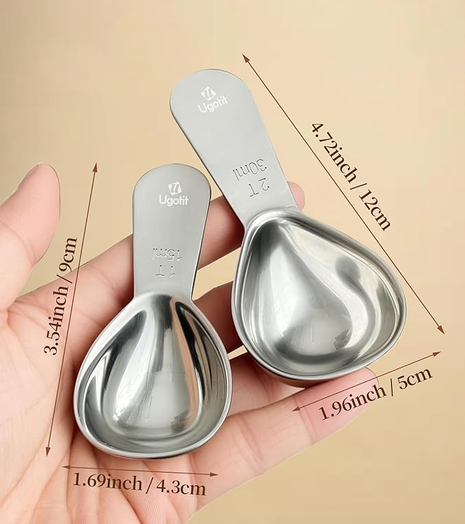 Coffee Scoop for Ground Coffee Set, 1 Tablespoon & 2 Tablespoon Measuring Scoop, Short Handle Heavy-Duty 304 Stainless Steel, Fits Canisters for Coffee bean, Espresso & Protein Powder