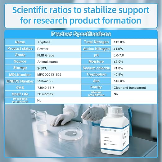 Tryptone Powder, pH 5.0-7.0, FMB Grade, Casein Tryptone for Laboratory Bacterial Culture, 500g/Bottle(1.1 lb.)