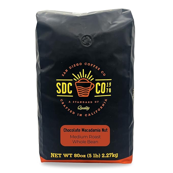 San Diego Coffee Chocolate Macadamia Nut, Medium Roast, Whole Bean Coffee, 5-Pound Bag Café en grano tostado