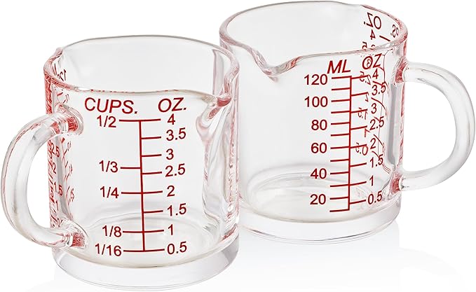 Shot Glass Measuring Cup 4 Ounce/120ML Liquid Heavy High Espresso Glass Cup with Handle,Double Spouts(Pack of 2)