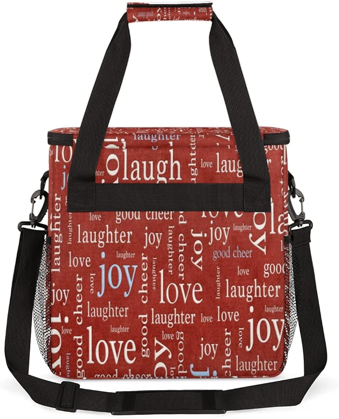Love Joy Laugh Letter Red Coffee Maker Carrying Bag, Coffee Machine Travel Storage Tote Bag Compatible with K-Mini or K-Mini Plus, Portable Single Serve Coffee Brewer Case with Pockets for K-Cup Pods