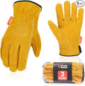 Vgo... 3-Pairs Unlined Cowhide Split Leather Work and Driver Gloves, for Heavy Duty, Truck Driving, Warehouse, Gardening, Farm (Size S, Gold, CB9501)