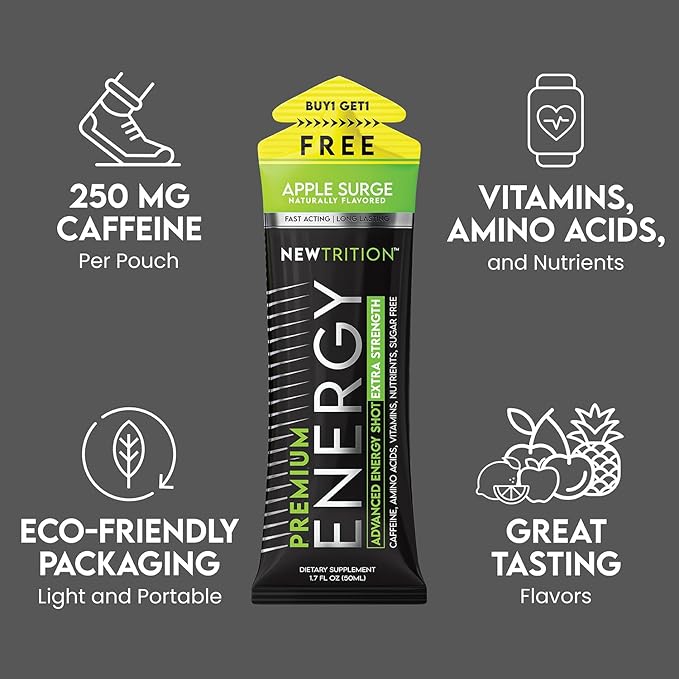 NewTrition® Extra Strength Energy Shots, 250mg Caffeine Energy Shots with Vitamin B & Amino Acids, Sugar-Free Vitamin Energy Shot, 1.7 fl oz (Pack of 24, 4 Flavors-Mixed-2)