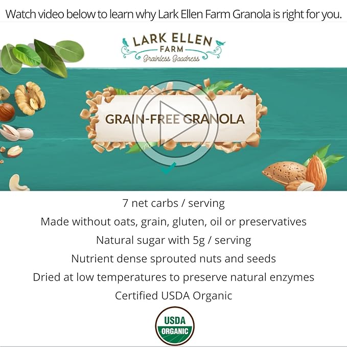 Lark Ellen Farm Grain Free Paleo Granola Bites Certified Organic Vegan Snacks and Cereal made from Sprouted and Activated Nuts and Seeds (Berrylicious, 8 Oz)