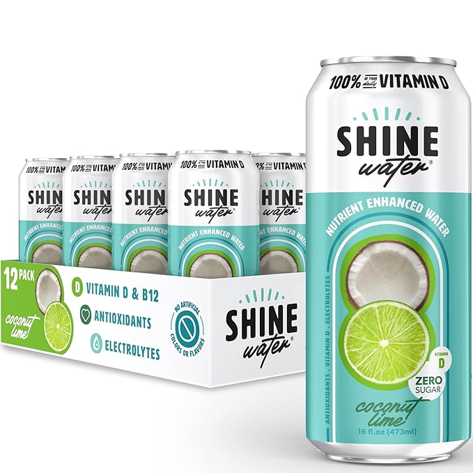 ShineWater Coconut Lime Vitamin D Electrolyte Drink | Zero Sugar Hydration Beverage with Magnesium, Zinc & Antioxidants | Low Calorie Plant-Based Vitamin Water | 12 Pack