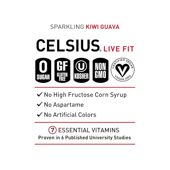 CELSIUS Sparkling Kiwi Guava, Functional Essential Energy Drink 12 Fl Oz (Pack of 12)