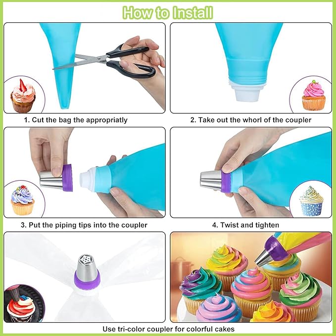 56-Piece Russian Piping Tips Set, Cake Decorating Kit with 17 Frosting Nozzles, Reusable Piping Bags, and Baking Supplies for Cupcakes, Cookies, Cakes - Idael for Bakers & Beginners