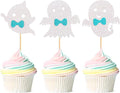 24Pcs Ghost Cupcake Toppers - Bule Halloween, Bule and White Halloween Birthday Decorations, Bule Halloween Baby Shower Decor, Ghost Decorations, Halloween Gender Reveal Decorations