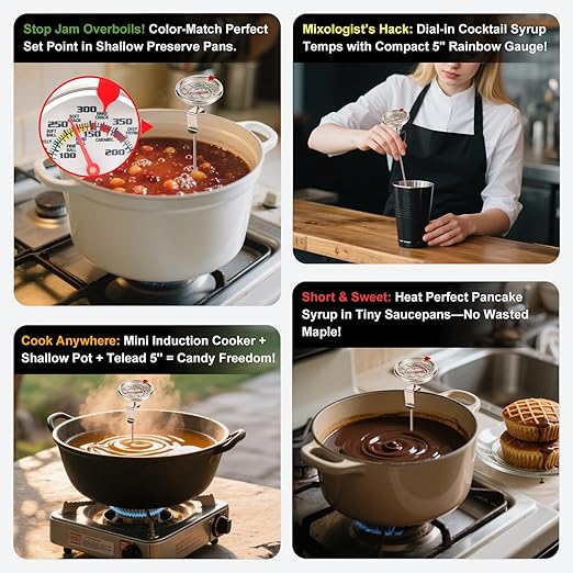 Upgraded Candy Thermometer Waterproof - Oil Thermometer for Frying with Clips - 9" Side of Pot Rainbow dial Thermometer Deep Fry for Oil Candy Candle BBQ - Silver XL