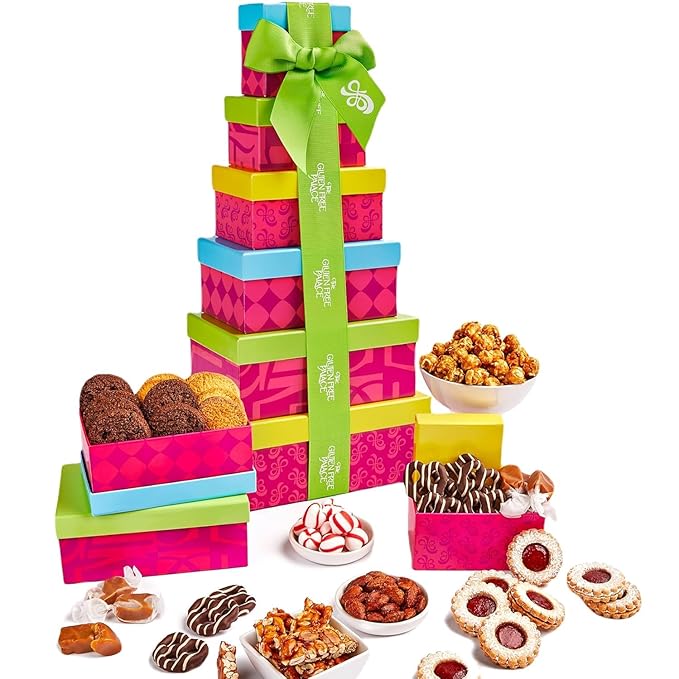 Gluten Free Palace Gift Basket Tower – Mother’s Day Treats – 6-Tier Festive Gluten Free Cookies Gift Basket Treat Tower – Father’s Day Gifts Sweets – Family, Birthday & Thank You Gift Set