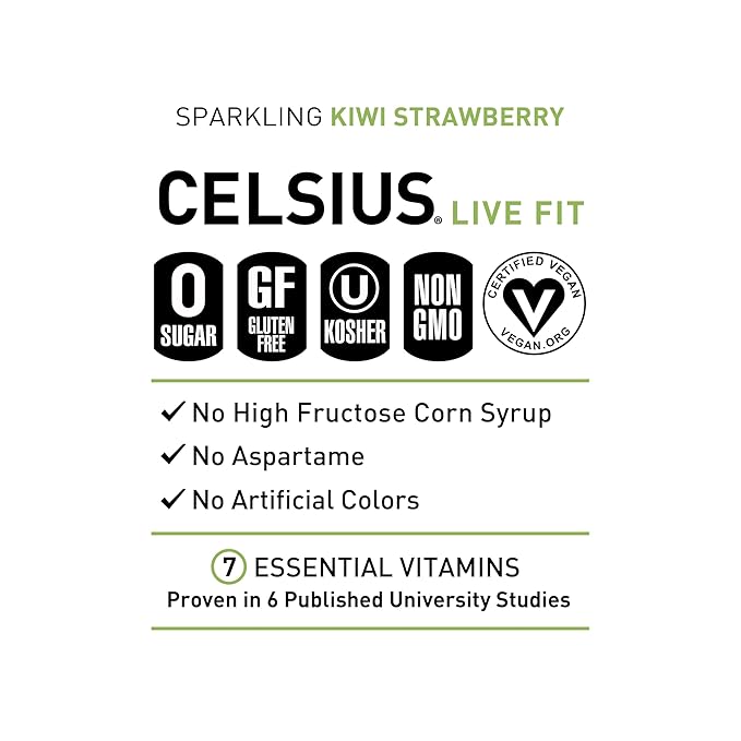 CELSIUS Sparkling Kiwi Strawberry, Sugar Free Energy Drink, 12 Fl Oz (Pack of 12)