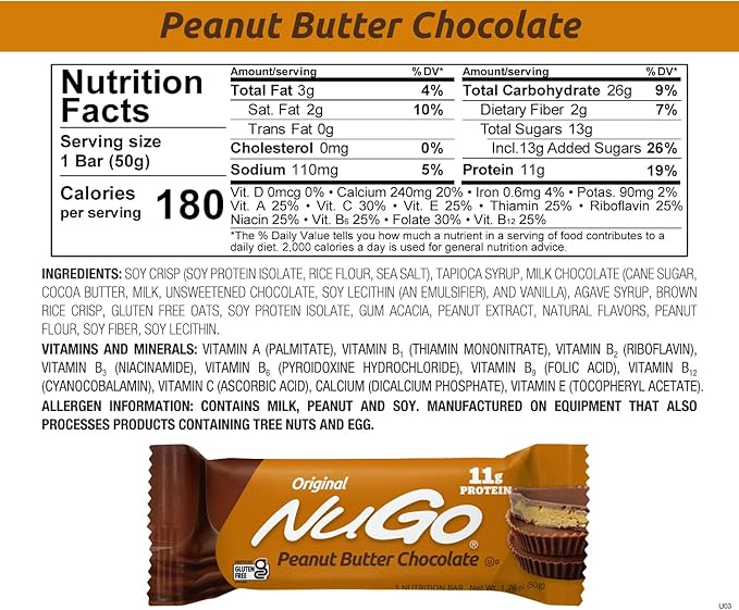 NuGo Original Variety, Vanilla Yogurt 15 bars & Peanut Butter 15 bars, 11g Protein, Gluten Free, 30 Count