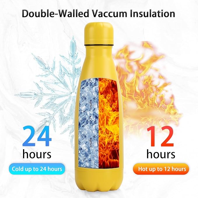 Insulated Water Bottle, 2 Pack-12oz Stainless Steel Water Bottles with straw lid, Metal Sports Water Bottles for Boys,Girls, Double Wall Vacuum BPA-Free Flask for School, Sports (Black-yellow)
