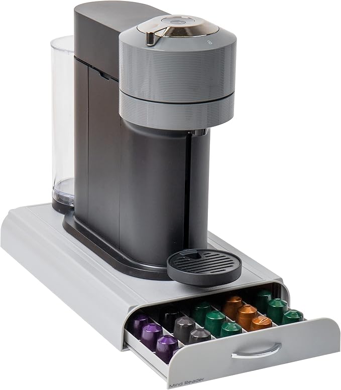 Mind Reader Nespresso Compatible Capsule Drawer, Countertop Organizer, Coffee Pod Holder, Storage, 9.25"L x 15"W x 2"H, Gray