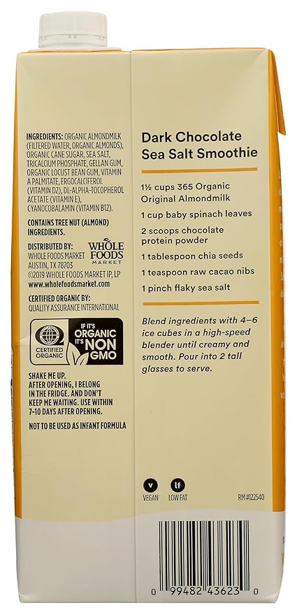 365 by Whole Foods Market, Organic Original Almond Milk, 32 Fl Oz (Pack of 4)