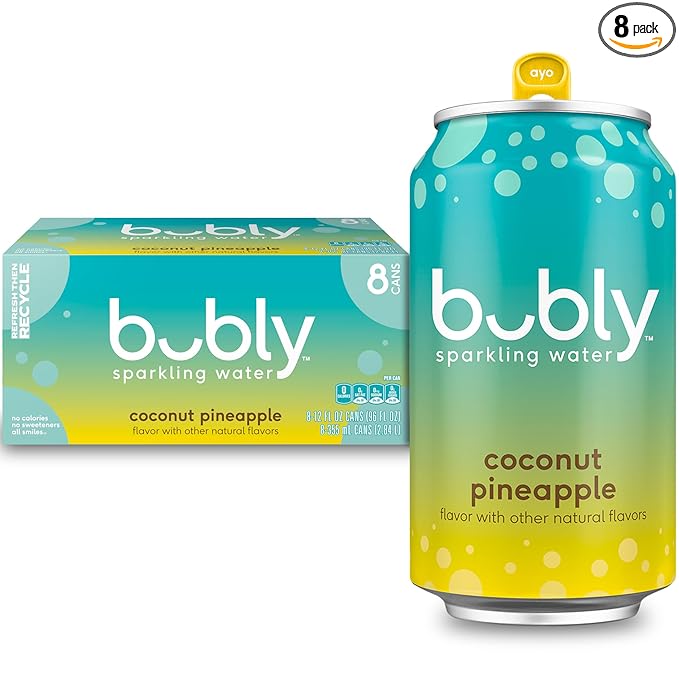 bubly Sparkling Water, Coconut Pineapple, Zero Sugar & Zero Calories, Seltzer Water, 12 Fl Oz Cans (Pack of 8)