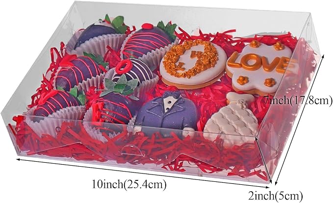 10PCS Clear Strawberry Boxes - 10x7x2 inches Cookie, Macaron & Treat Boxes for Party Favors