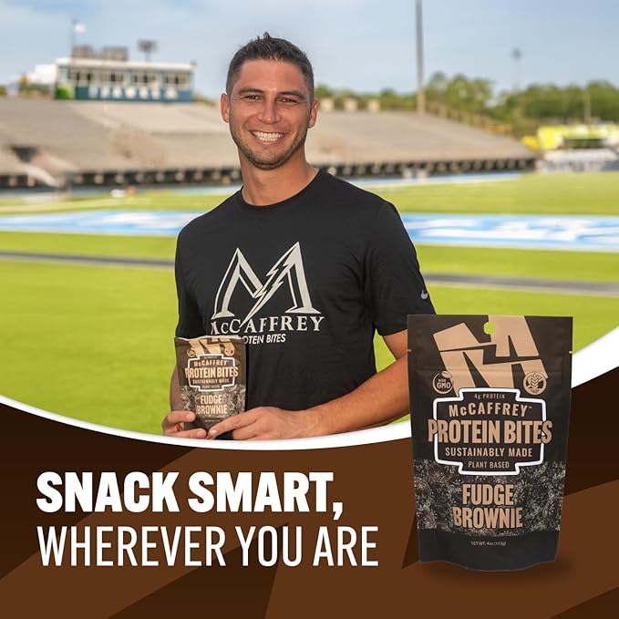 McCaffrey Protein Bites – Fudge Brownie Flavor – 6 Multi-Serving 4oz Bags – 4g of Protein per Serving – Gluten-Free, Vegan, High Fiber Energy Snack for Active Families