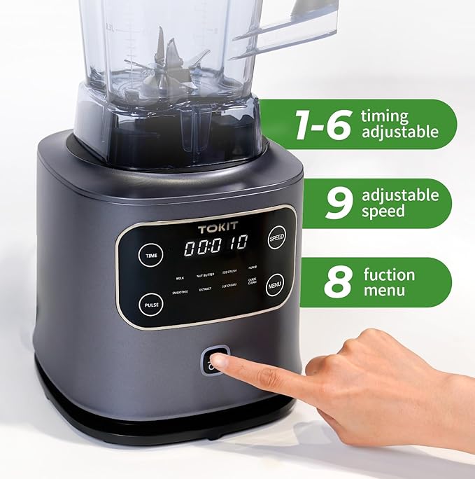 TOKIT B3 Countertop Mixer Blenders for Kitchen 8 Preset Programs 1200W Smoothy Blender Machine 68 Oz Large Capacity Professional Glass Blender for Shakes and Smoothies, Juicer, Ice, Frozen Drinks