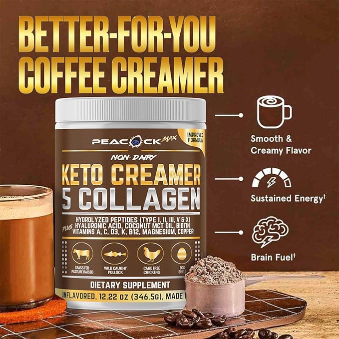 Collagen Keto Creamer Powder, Coconut MCT, Peptides, Unflavored, Hydrolyzed, B12, Magnesium (24.44 Ounces (Pack of 2))