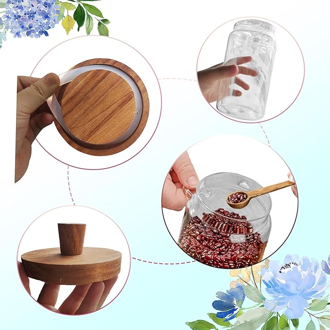 Glass Jars Containers with Wooden Handles Lids and Scoop Clear Canister Jars Set with Spoon for Kitchen Food Storage Coffee Tea Sugar Decorative Countertop Organization Jars 25 oz