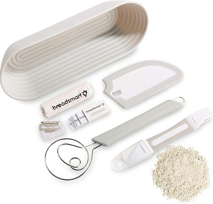 Artisan Bread Making Kit - 5PC Sourdough Bread Baking Supplies Set - Lame, Scraper, Whisk, Banneton Bread Proofing Basket & Cotton Liner