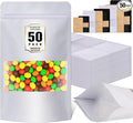 50 Pack Zip Lock Bags, Reusable Snack Bags with Window, Cookie Bags for Pastry, Herbs, Jerky, Spices, Soap, Pet, Gifts, Resealable Baggies for Small Business, Farm Stand Supplies
