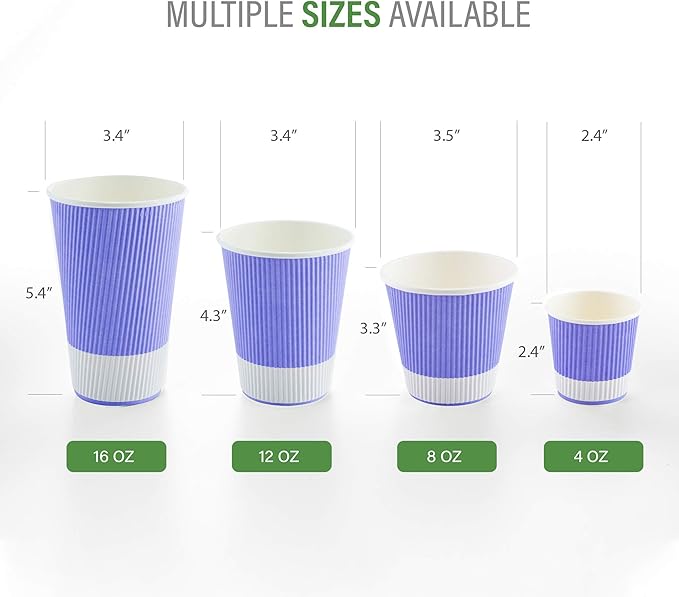 Restaurantware 8 Ounce Double Wall Disposable Coffee Cups, 500 Insulated Light Purple Paper Tumblers with Ripple Wall Design, Lids Sold Separately for Hot Drinks like Tea, Hot Chocolate and More