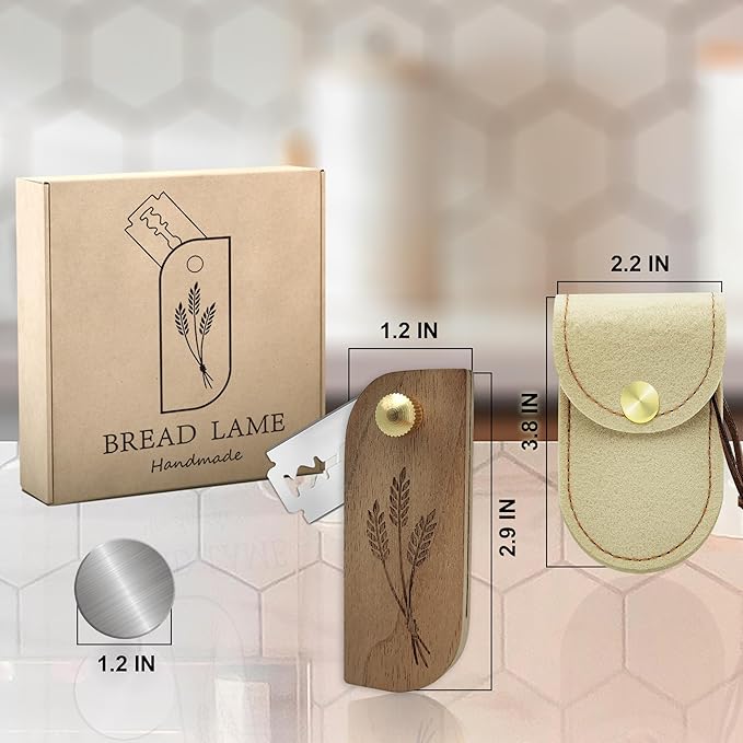 Magnetic Bread Lame Sourdough Scoring Tool Easy Scoring Knife for Bread Baking Scorer Cutter for Homemade Slashing with 10 Razor Blades - Storage Bag Included - Ergonomic Handle - Black Walnut