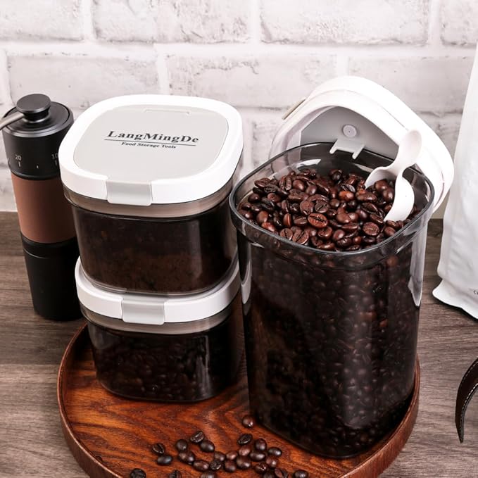 Airtight Food Storage Containers, 1.6 QT Coffee Canister Set with Magnetic Scoop, BPA Free, Ideal for Coffee, Spices, Herbs, Candy & Snacks, Keeps Freshness, Easy to Clean, 2 Pieces