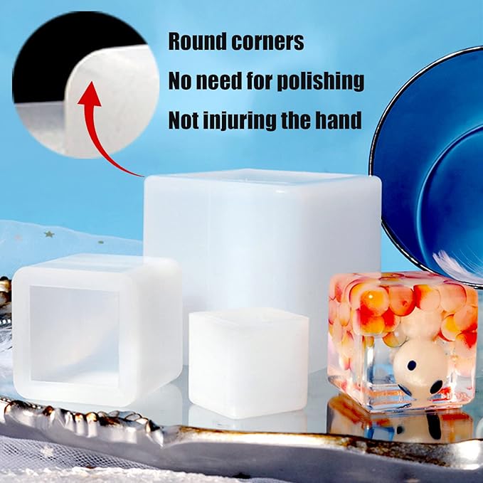 (3 Pack) Resin Cube Molds, Deep Square Silicone Molds for Epoxy Resin Casting DIY Art Craft Candle Soap Making