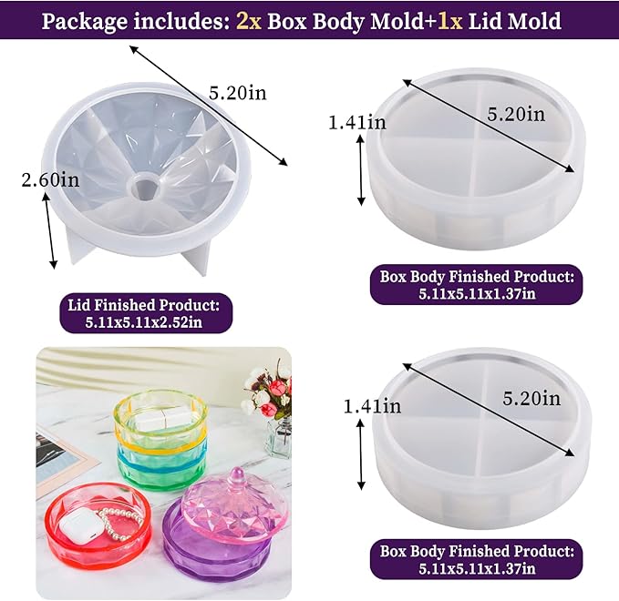 Multi-Layer Box Resin Mold with Lid, Silicone Storage Box Mould for Epoxy Casting, Stackable Organizer Decor Container for Storage Jewelry Trinket Candy DIY Crafts