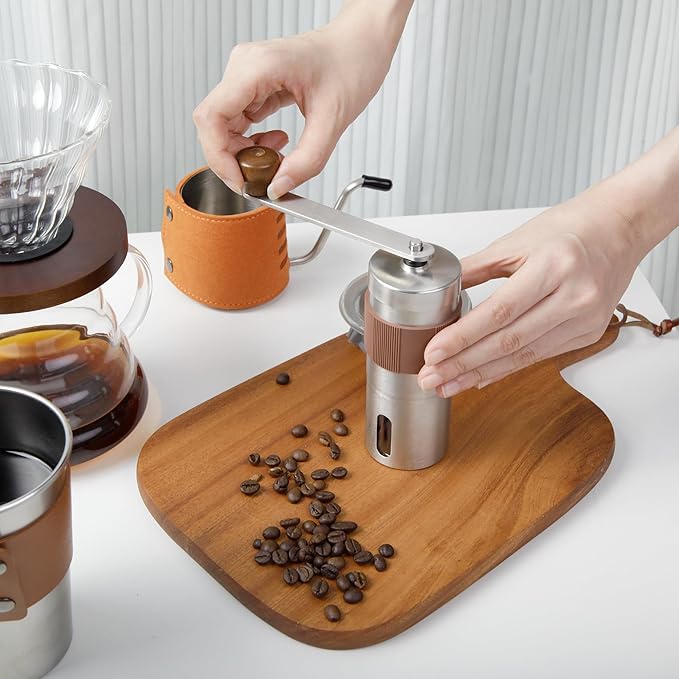 LHS Pour Over Coffee Maker Set - 4 Piece Kit Includes Gooseneck Kettle, Removable Coffee Mill Grinder, 500ML Cup & Coffee Dripper Brewer with Lid, Perfect for Home Brewing and Travel