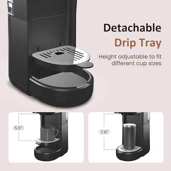 SUNVIVI Iced Coffee Maker, Single Serve Coffee Maker with 3 Brewing Options for K Cup Pod or Ground Coffee, 30oz Removable Water Reservoir & Reusable Filter, Ideal for Home & Office, Black