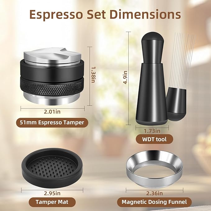 51mm Espresso Distributor Set - Coffee Distributor and Tamper Leveler Fits Portafilter Tamper 51mm - Barista Kit with WDT Tool and Dosing Funnel