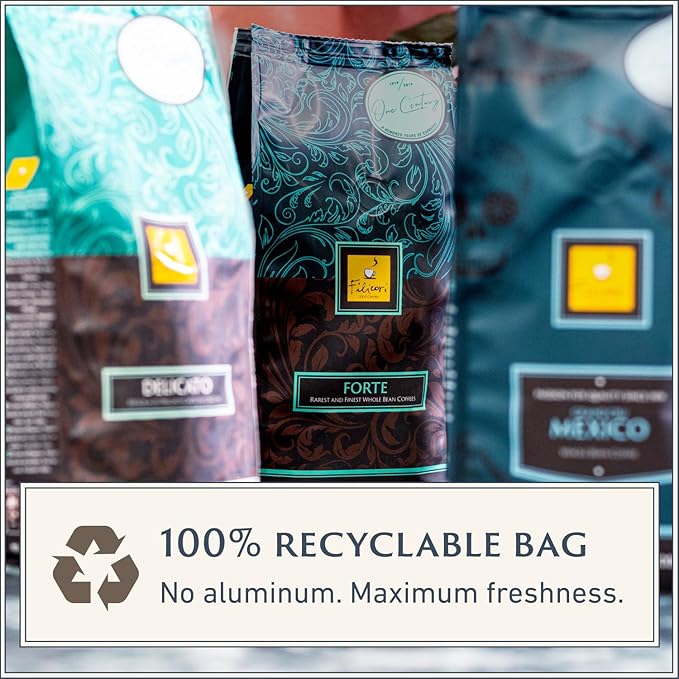 Filicori Zecchini Italian Espresso Beans – Whole Bean Coffee, Bold Dark Roast Arabica & Robusta Blend Roasted in Bologna – Slow Roasted Forte 340g