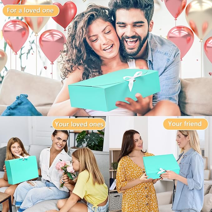 15Pack Gift Boxes with Lids, 10.6x7.8x3.1 Inches Bridesmaid Proposal Box with Ribbon, Blue Gift Boxes for Presents,Kraft Paper Boxes for Wedding Christmas Birthday Baby Shower Party