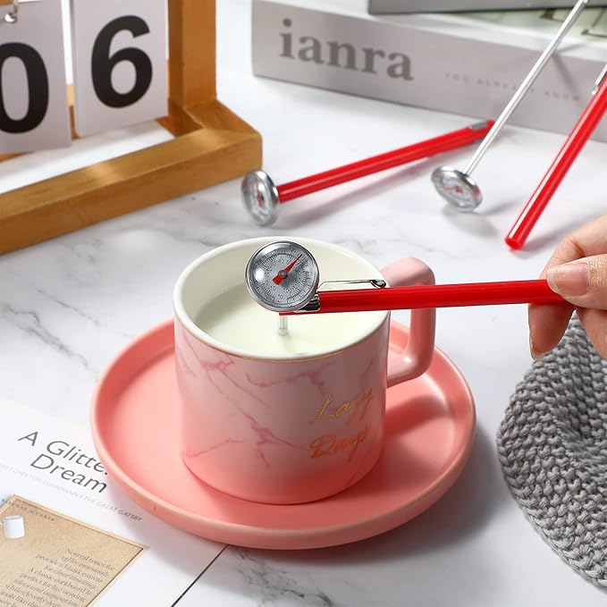 Xuhal 6 Pcs Stainless Steel Kitchen Thermometer with 5 Inch Long Stem 1 Inch Dial Thermometer Milk Frothing Food for Oven Probe Meat Grill BBQ Cooking Chocolate Water(Red)