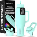 Coldest 40 oz Tumbler with Handle and Straw - 100% Leak Proof Insulated Tumbler with Lid and Straw (3 Lids) - Stainless Steel Tumblers for Women & Men - Cup Holder Friendly Base, 46 oz (Oceanic Green)
